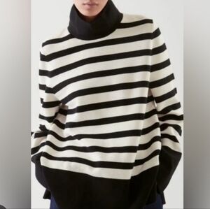 COS Oversized Turtleneck Striped Sweater Black White Size Small
